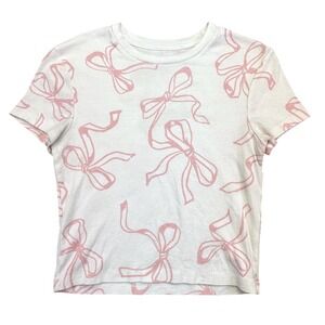 Homegirl Society Youth Girl's Shirt‎ Large Tee Pink Bows White Short Sleeve